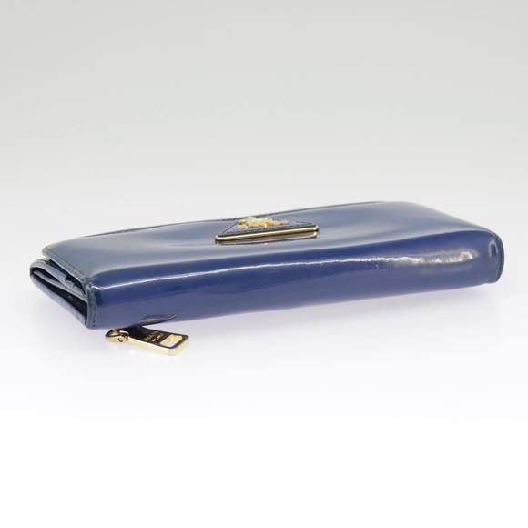 PRADA Long Wallet Enamel Blue Gold Auth 99227 - Picture 5 of 16